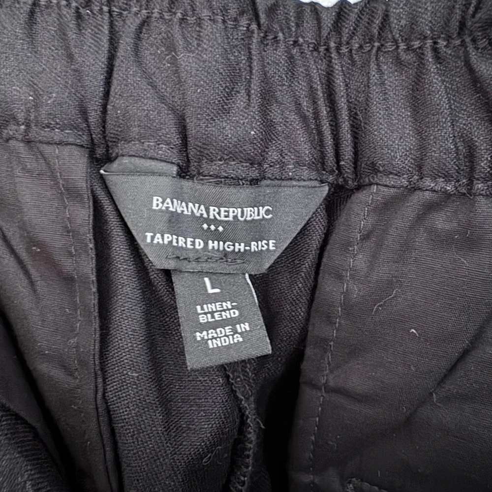 Banana Republic Pants Tapered High-Rise Large Black Linen Blend Elastic Waist